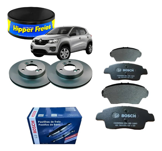 Kit Pastilha E Disco Freio Kwid Ventilado Hipper E Bosch